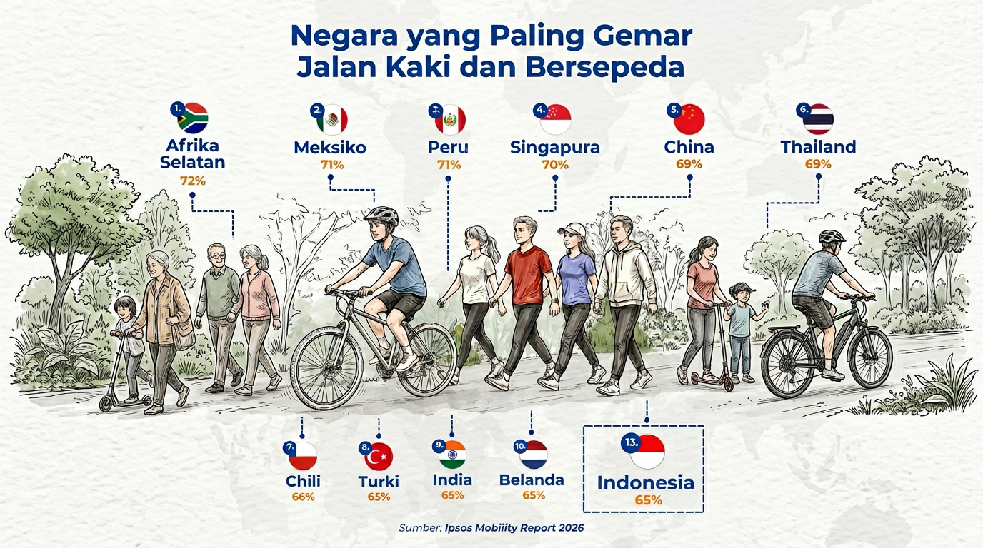 Terungkap! Negara-Negara Paling Gemar Jalan Kaki & Bersepeda 2026, Posisi Indonesia Mengejutkan