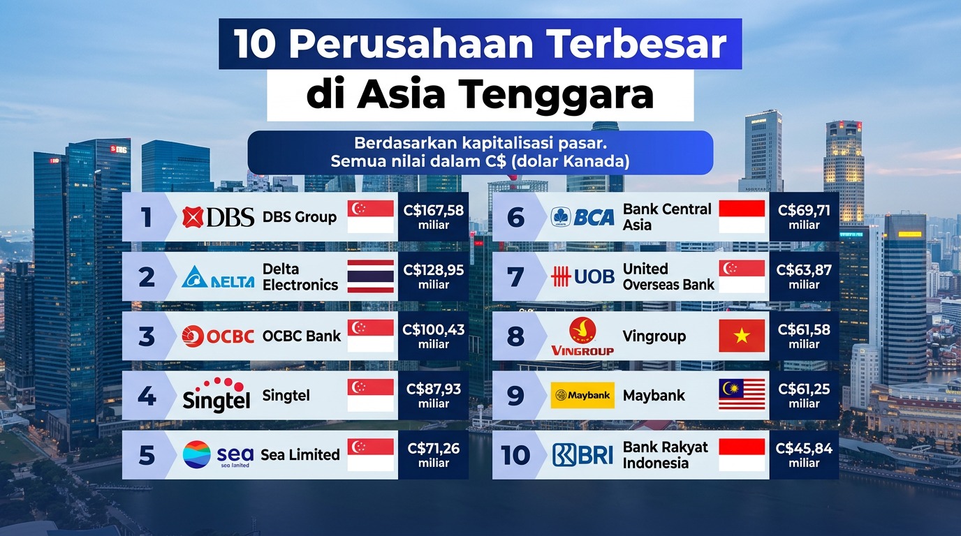 DBS Tak Tertandingi! Ini 10 Perusahaan Terbesar di Asia Tenggara 2026 Berdasarkan Kapitalisasi Pasar